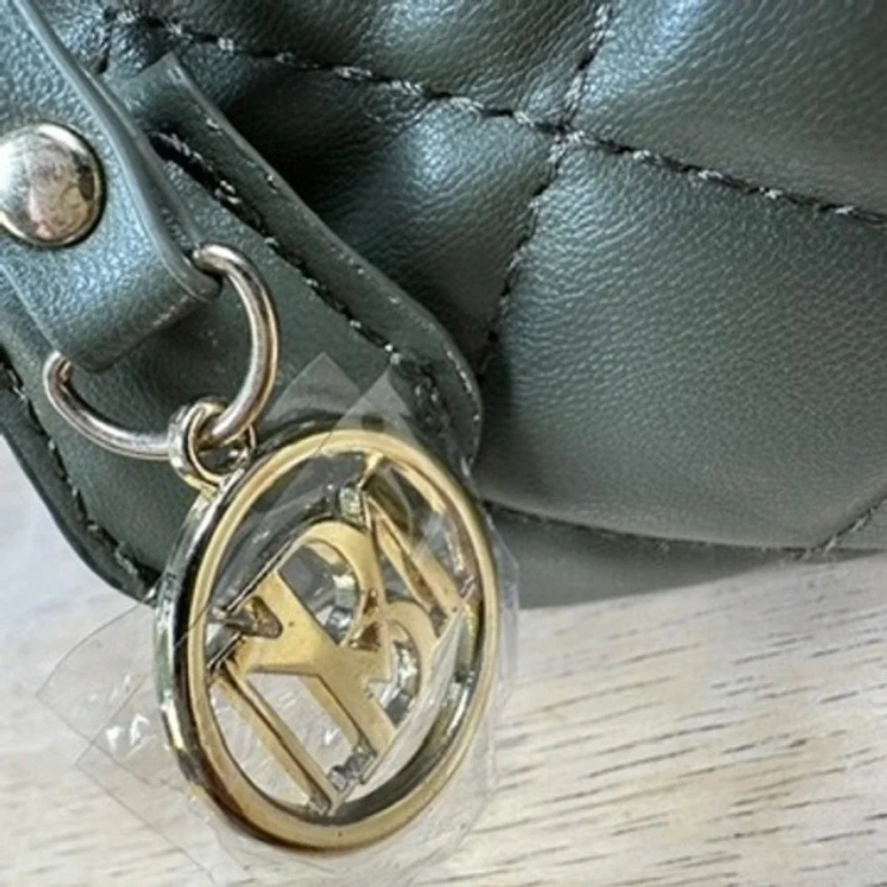 Badgley Mischka Mini Satchel Tote Olive Green Quilted Crossbody Handbag Lock NWT